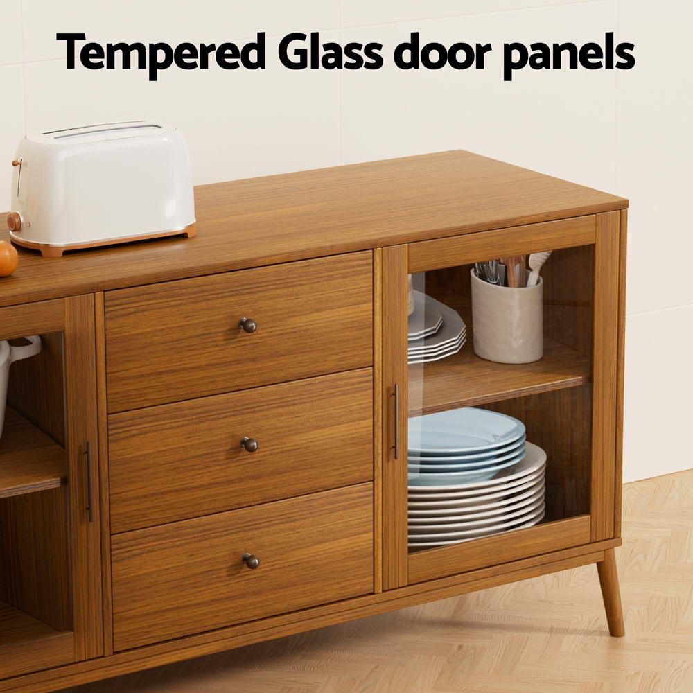 Artiss Buffet Sideboard Glass Doors - Oak