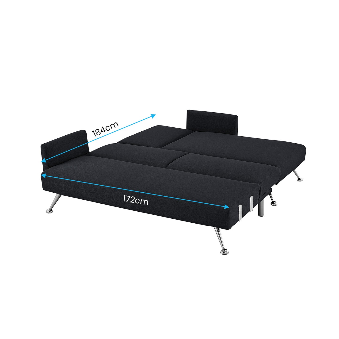 Sarantino Mia 3-Seater Sofa Bed with Chaise & 3 Pillows - Black