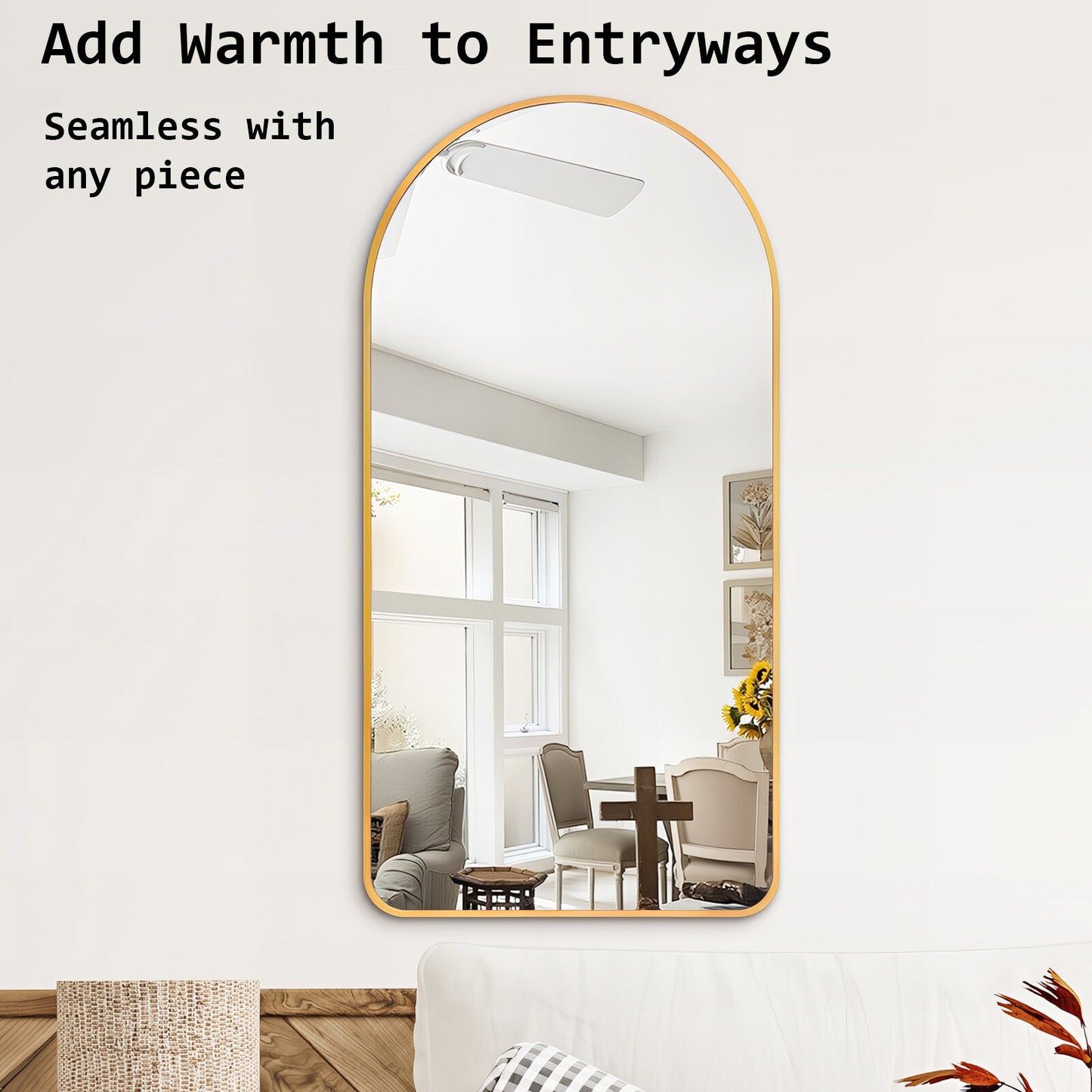 2 Set Wall Arch Mirror Arc Aluminum Frame Bathroom 50x100cm GOLD